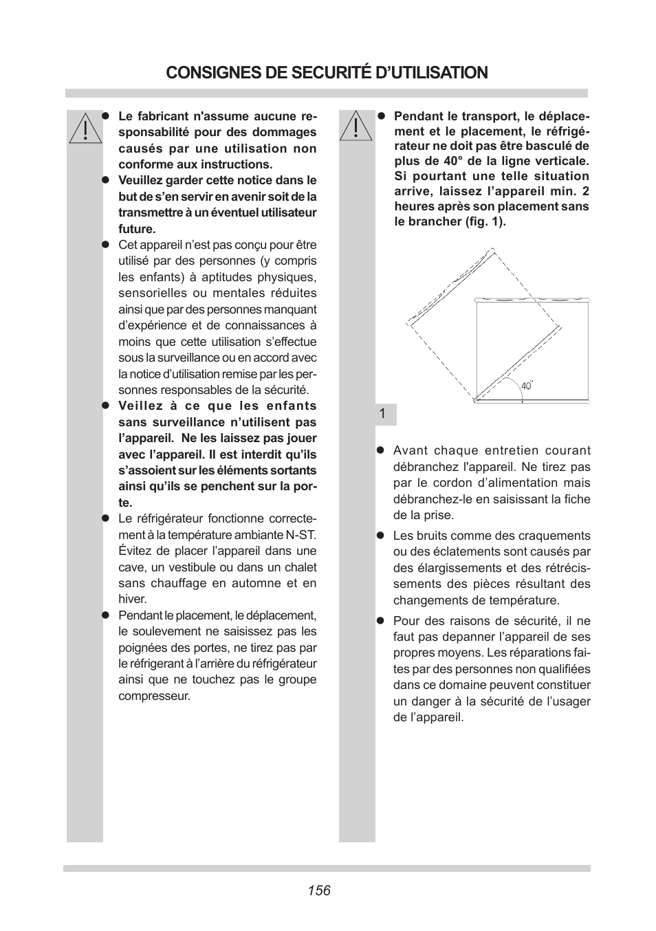 Consignes de securité d’utilisation | AMICA KB 15340 W DE User Manual | Page 156 / 192
