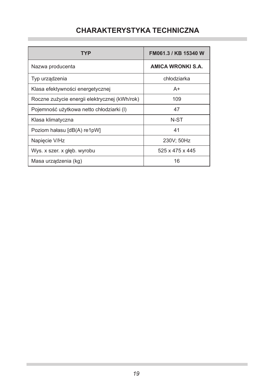 Charakterystyka techniczna | AMICA KB 15340 W DE User Manual | Page 19 / 192