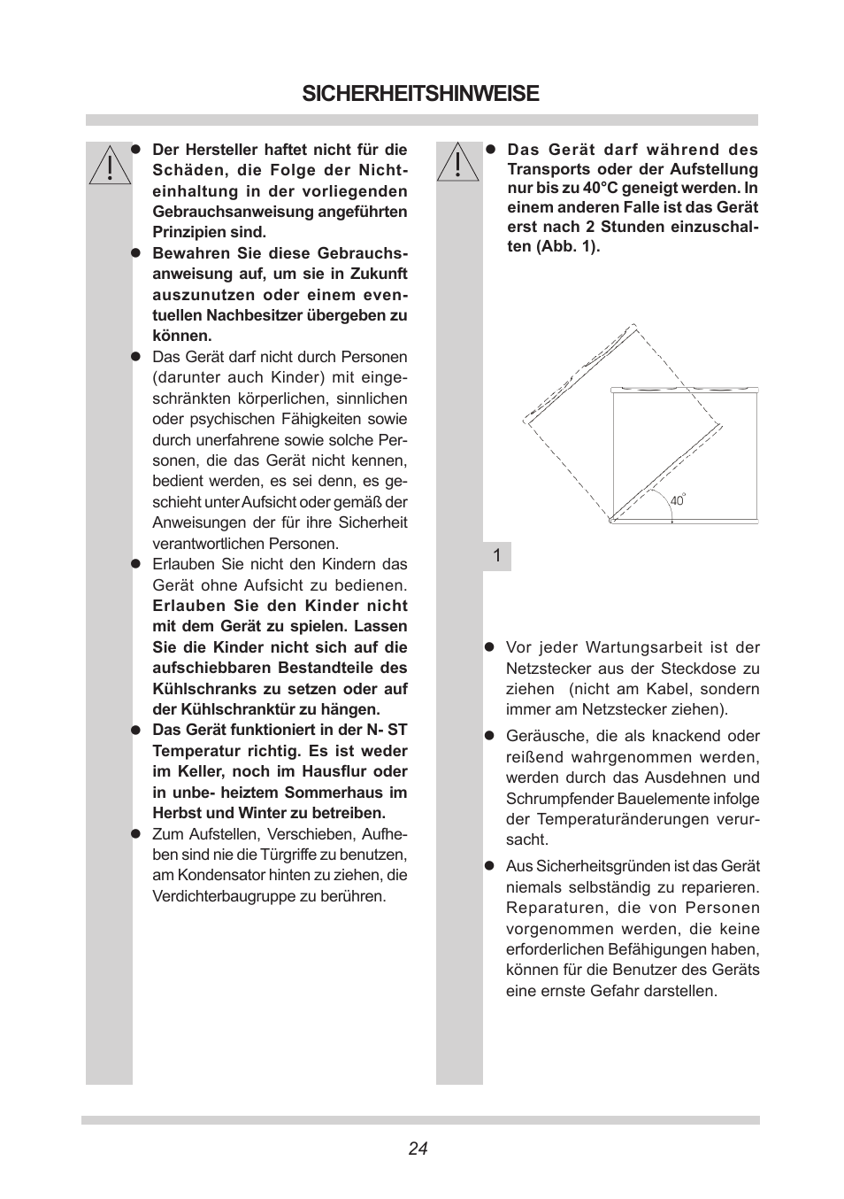 Sicherheitshinweise | AMICA KB 15340 W DE User Manual | Page 24 / 192