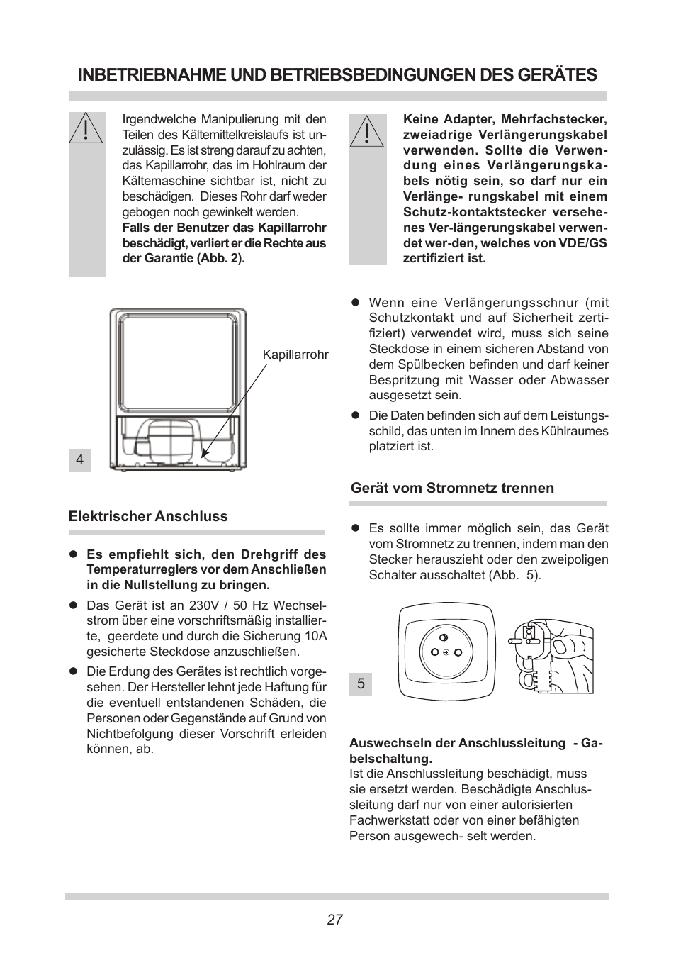 Inbetriebnahme und betriebsbedingungen des gerätes | AMICA KB 15340 W DE User Manual | Page 27 / 192