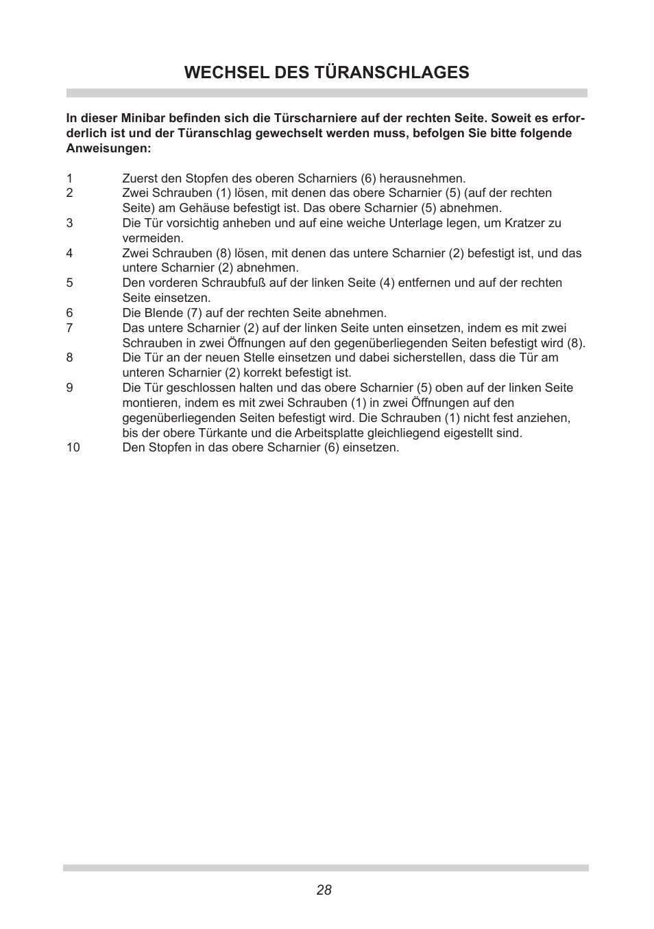 Wechsel des türanschlages | AMICA KB 15340 W DE User Manual | Page 28 / 192