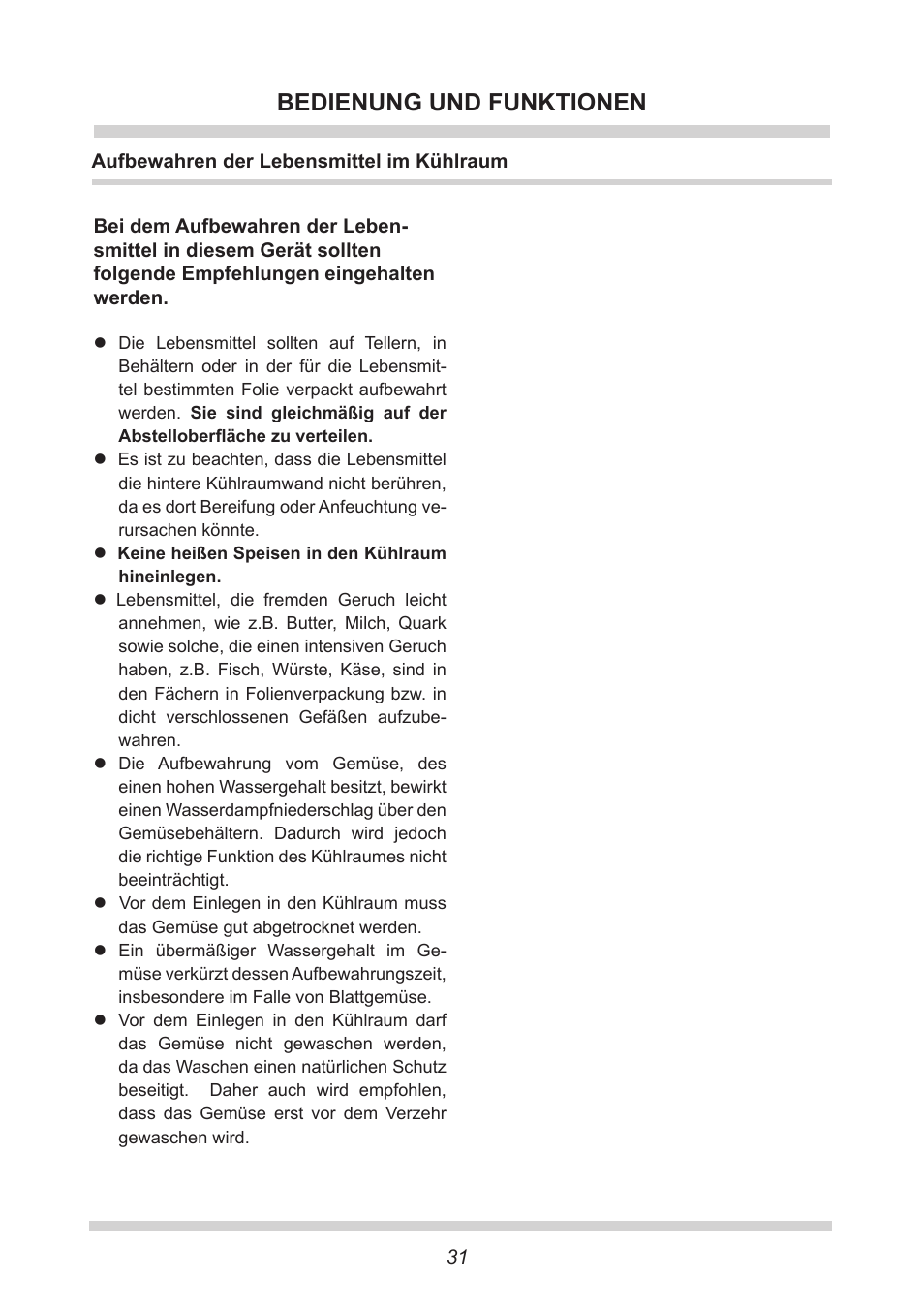 Bedienung und funktionen | AMICA KB 15340 W DE User Manual | Page 31 / 192