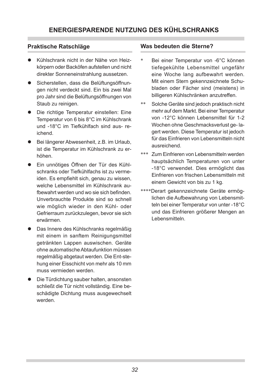 Energiesparende nutzung des kühlschranks | AMICA KB 15340 W DE User Manual | Page 32 / 192