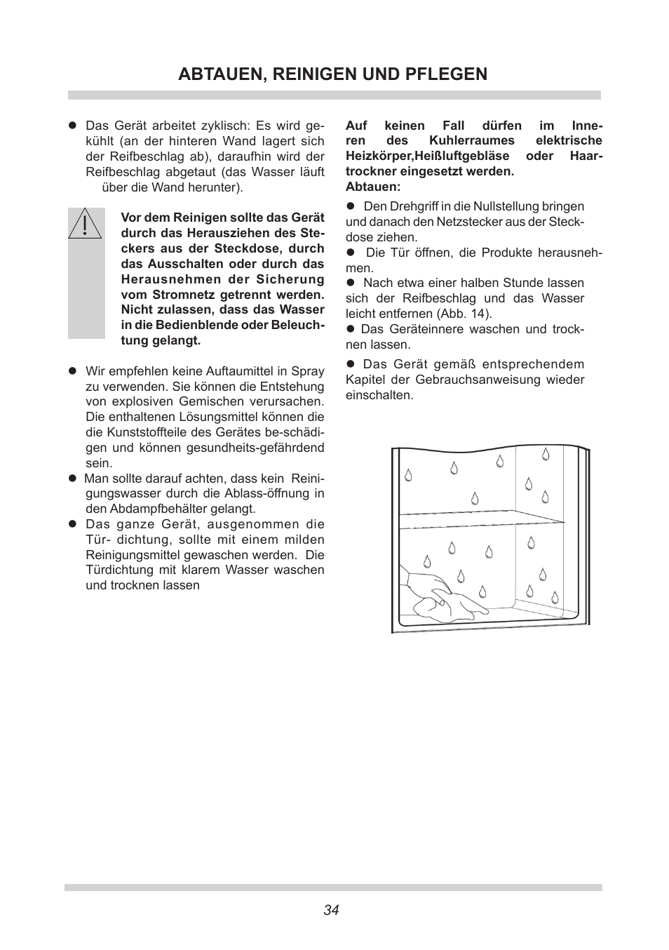 Abtauen, reinigen und pflegen | AMICA KB 15340 W DE User Manual | Page 34 / 192