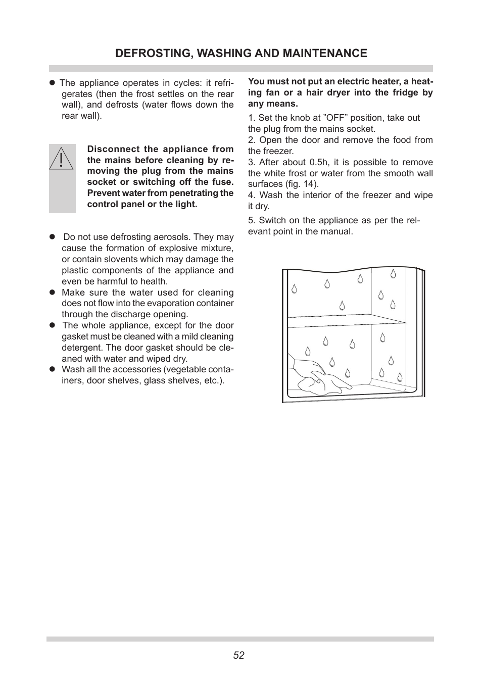 Defrosting, washing and maintenance | AMICA KB 15340 W DE User Manual | Page 52 / 192