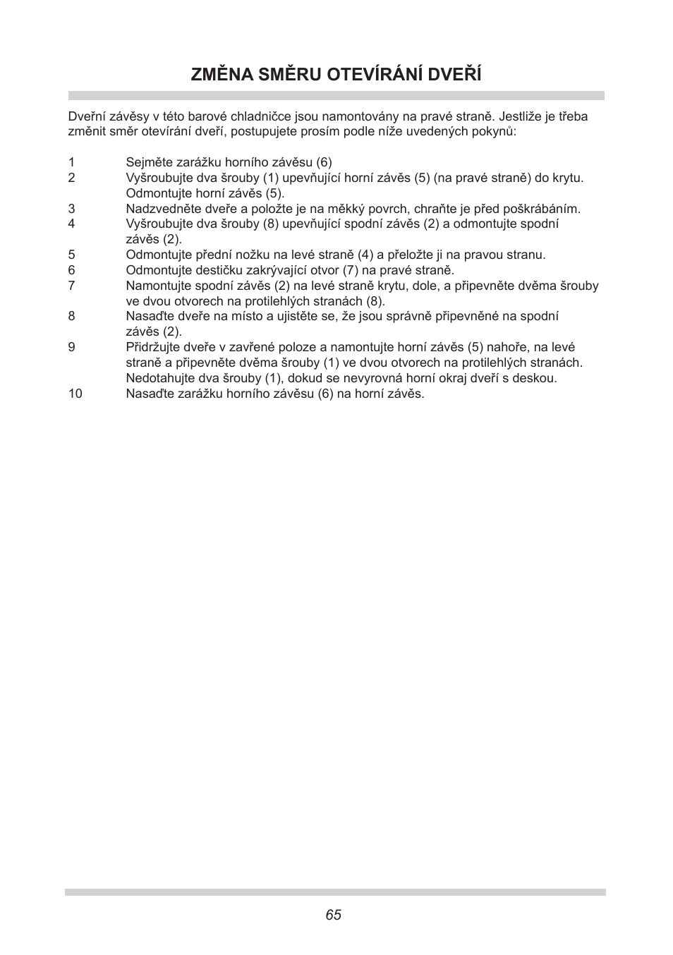 Změna směru otevírání dveří | AMICA KB 15340 W DE User Manual | Page 65 / 192