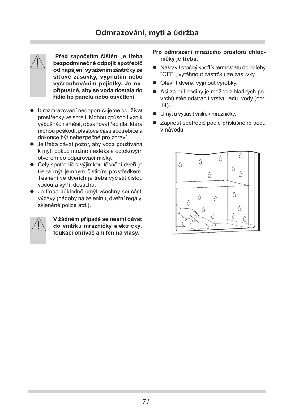 Odmrazování, mytí a údržba | AMICA KB 15340 W DE User Manual | Page 71 / 192