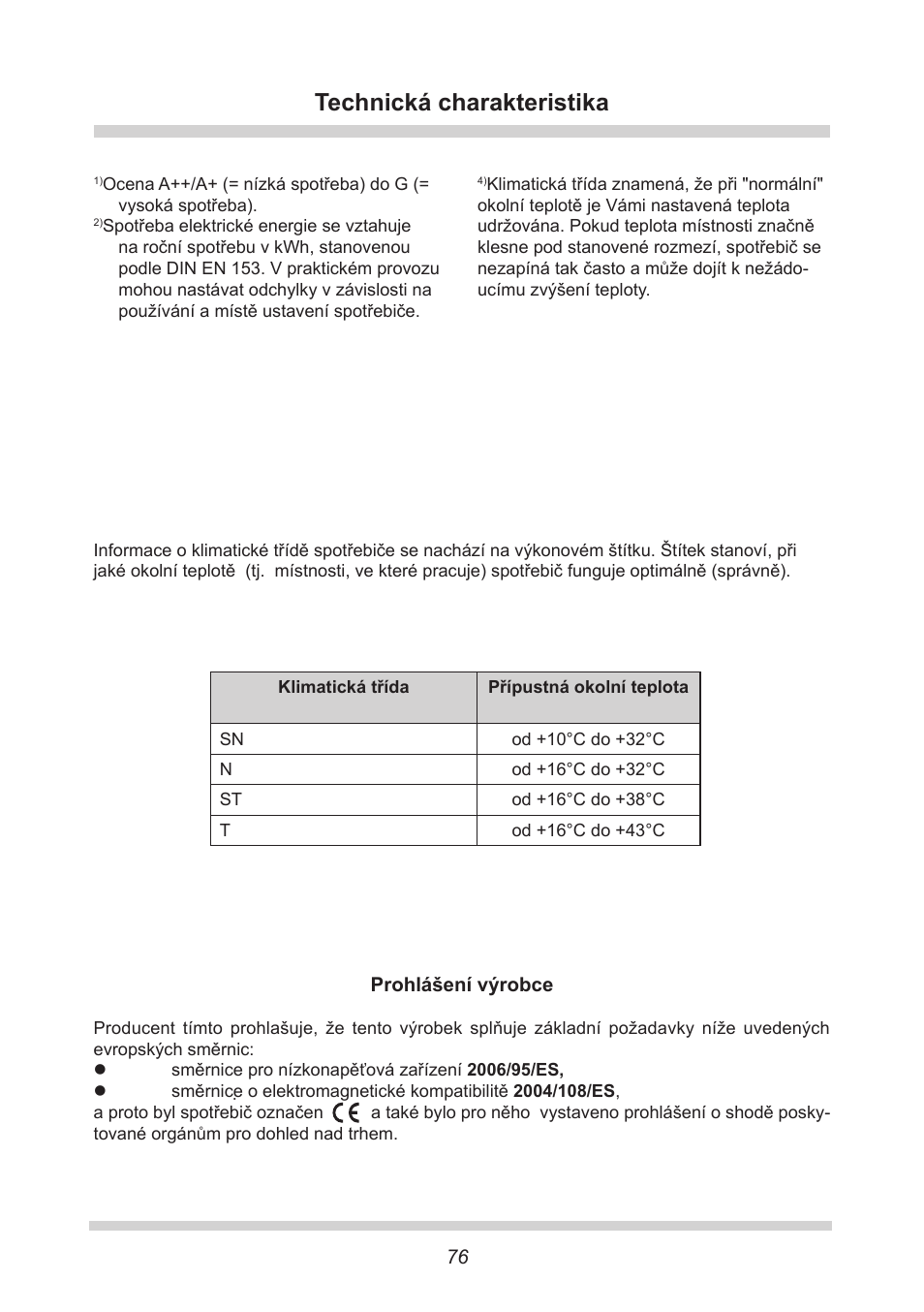Technická charakteristika | AMICA KB 15340 W DE User Manual | Page 76 / 192