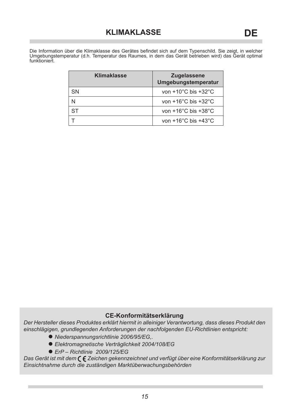 Klimaklasse | AMICA GS 15424 W DE User Manual | Page 15 / 60