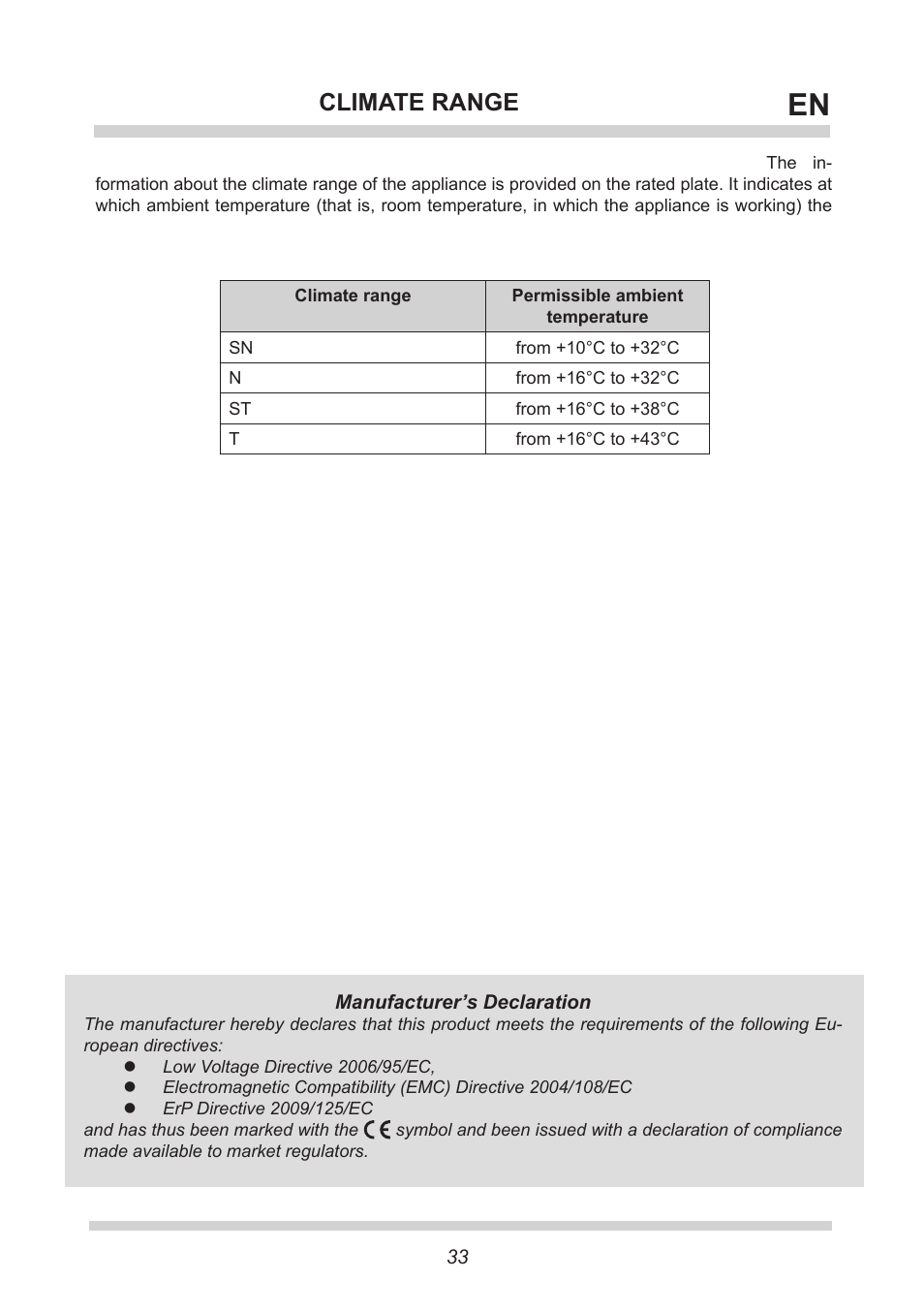 Climate range | AMICA GS 15424 W DE User Manual | Page 33 / 60