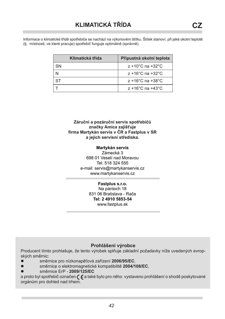 Klimatická třída | AMICA GS 15424 W DE User Manual | Page 42 / 60