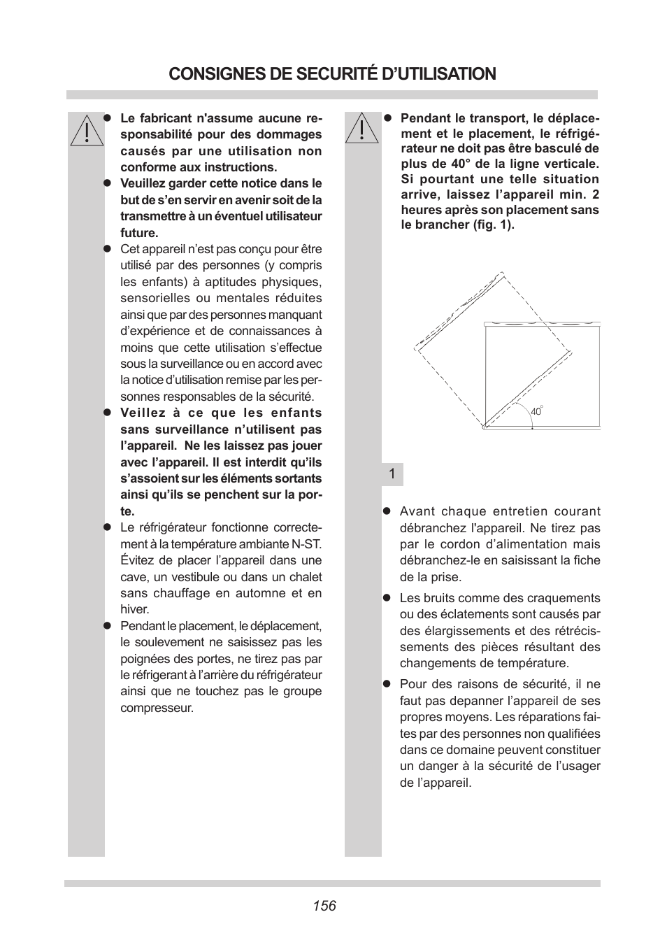 Consignes de securité d’utilisation | AMICA GB 15341 W DE User Manual | Page 156 / 190