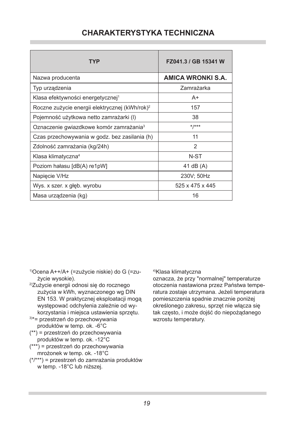Charakterystyka techniczna | AMICA GB 15341 W DE User Manual | Page 19 / 190