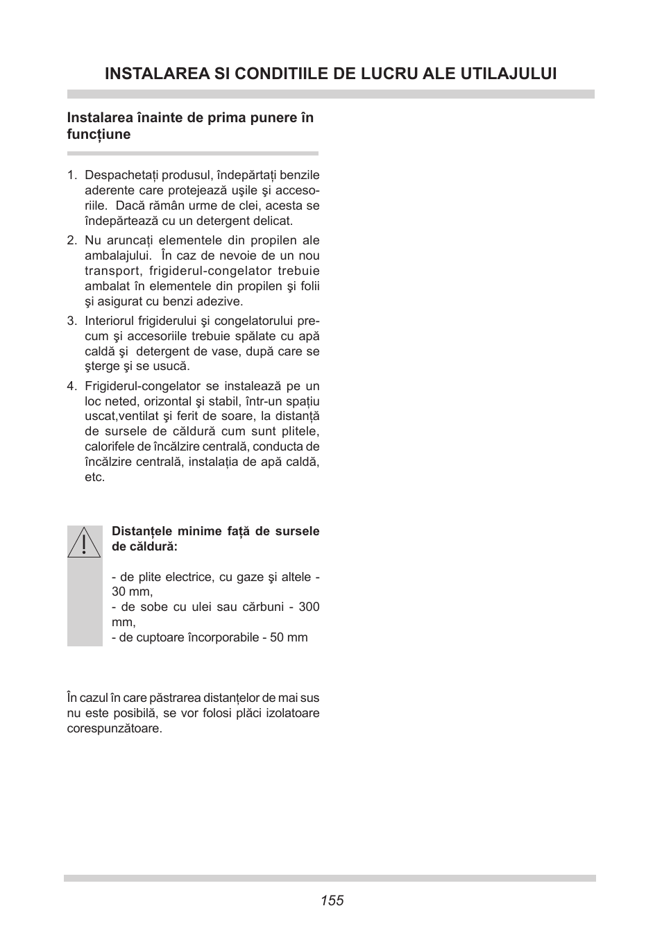 Instalarea si conditiile de lucru ale utilajului | AMICA EKGC 16167 DE User Manual | Page 155 / 172