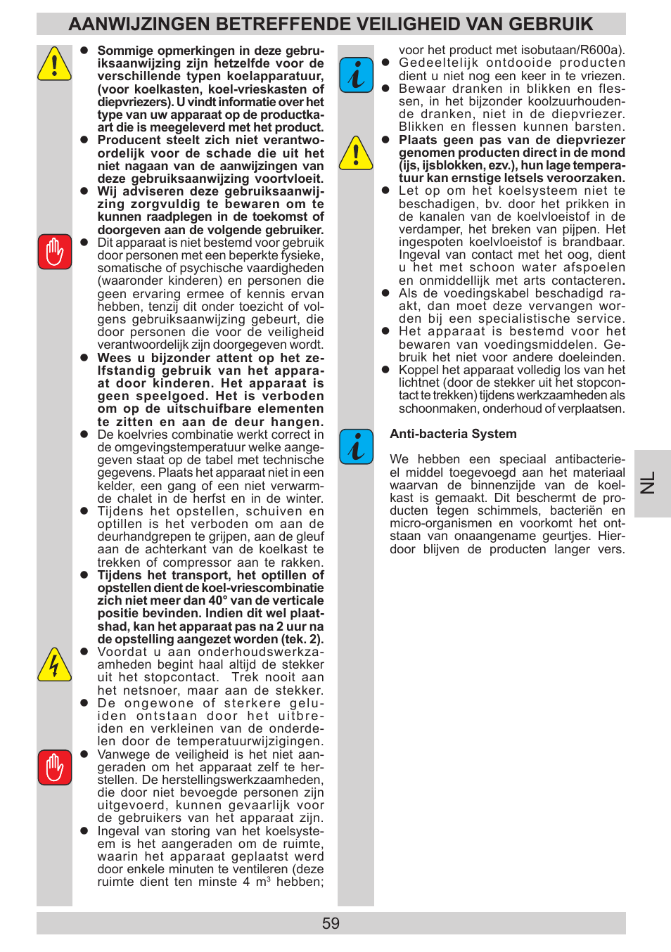 Aanwijzingen betreffende veiligheid van gebruik | AMICA KGC 15530 WG DE User Manual | Page 59 / 72