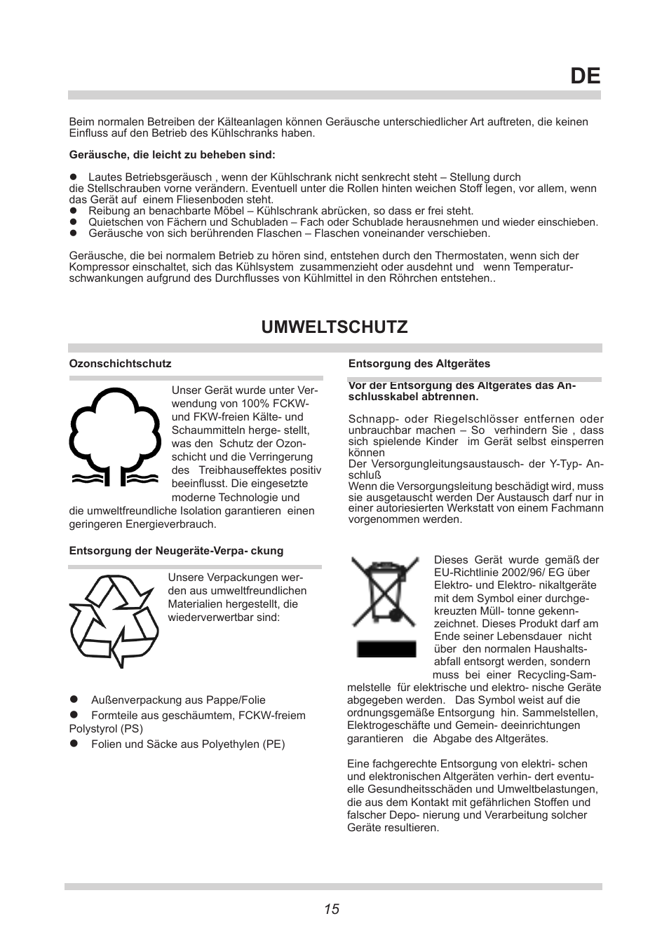 Umweltschutz | AMICA FK265.3 S AA / KGC 15416 Si User Manual | Page 15 / 76