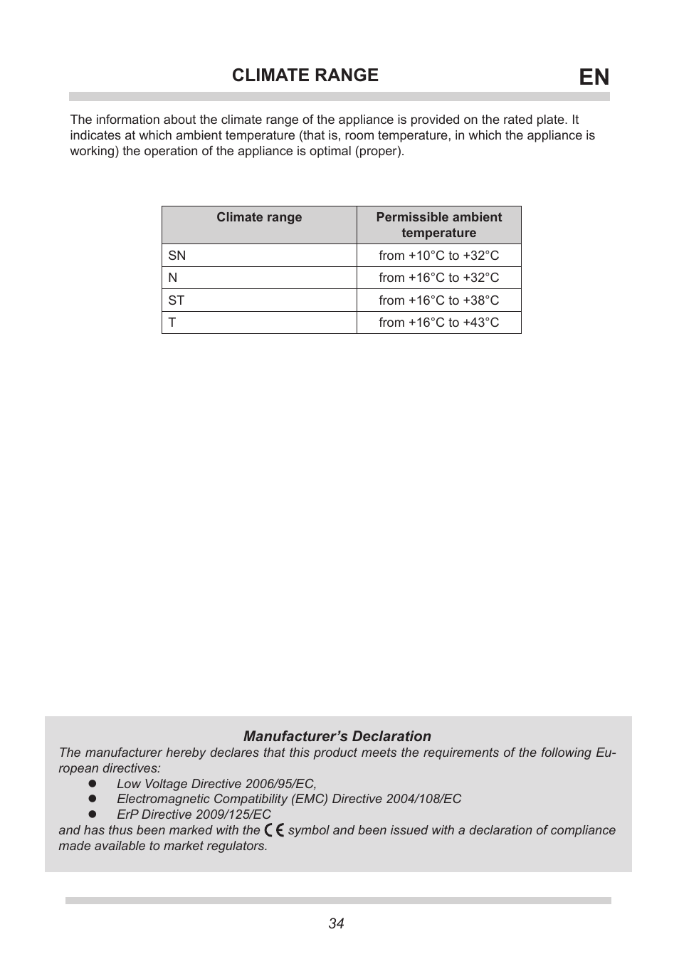 Climate range | AMICA FK265.3 S AA / KGC 15416 Si User Manual | Page 34 / 76