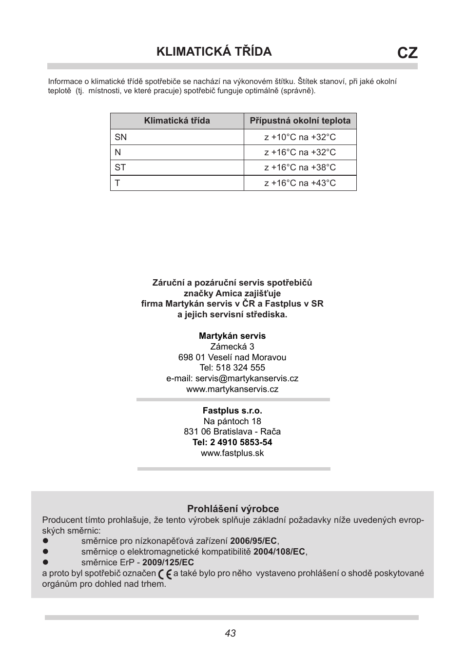 Klimatická třída | AMICA FK265.3 S AA / KGC 15416 Si User Manual | Page 43 / 76