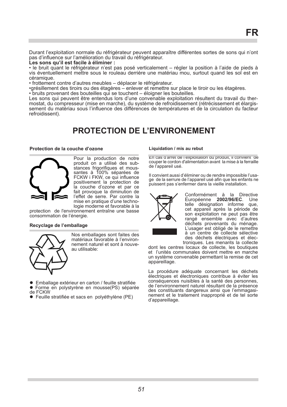 Protection de l’environement | AMICA FK265.3 S AA / KGC 15416 Si User Manual | Page 51 / 76