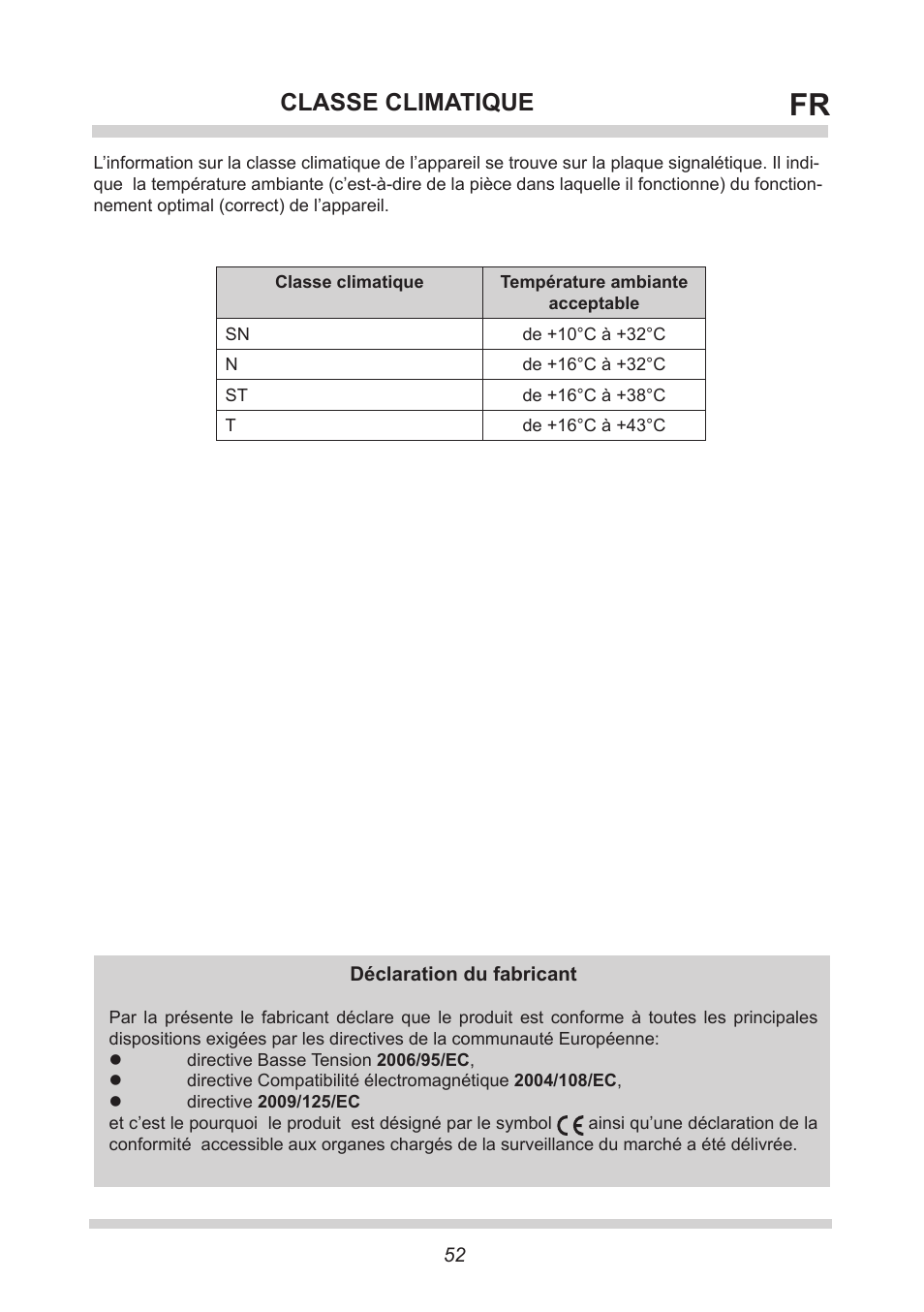 Classe climatique | AMICA FK265.3 S AA / KGC 15416 Si User Manual | Page 52 / 76