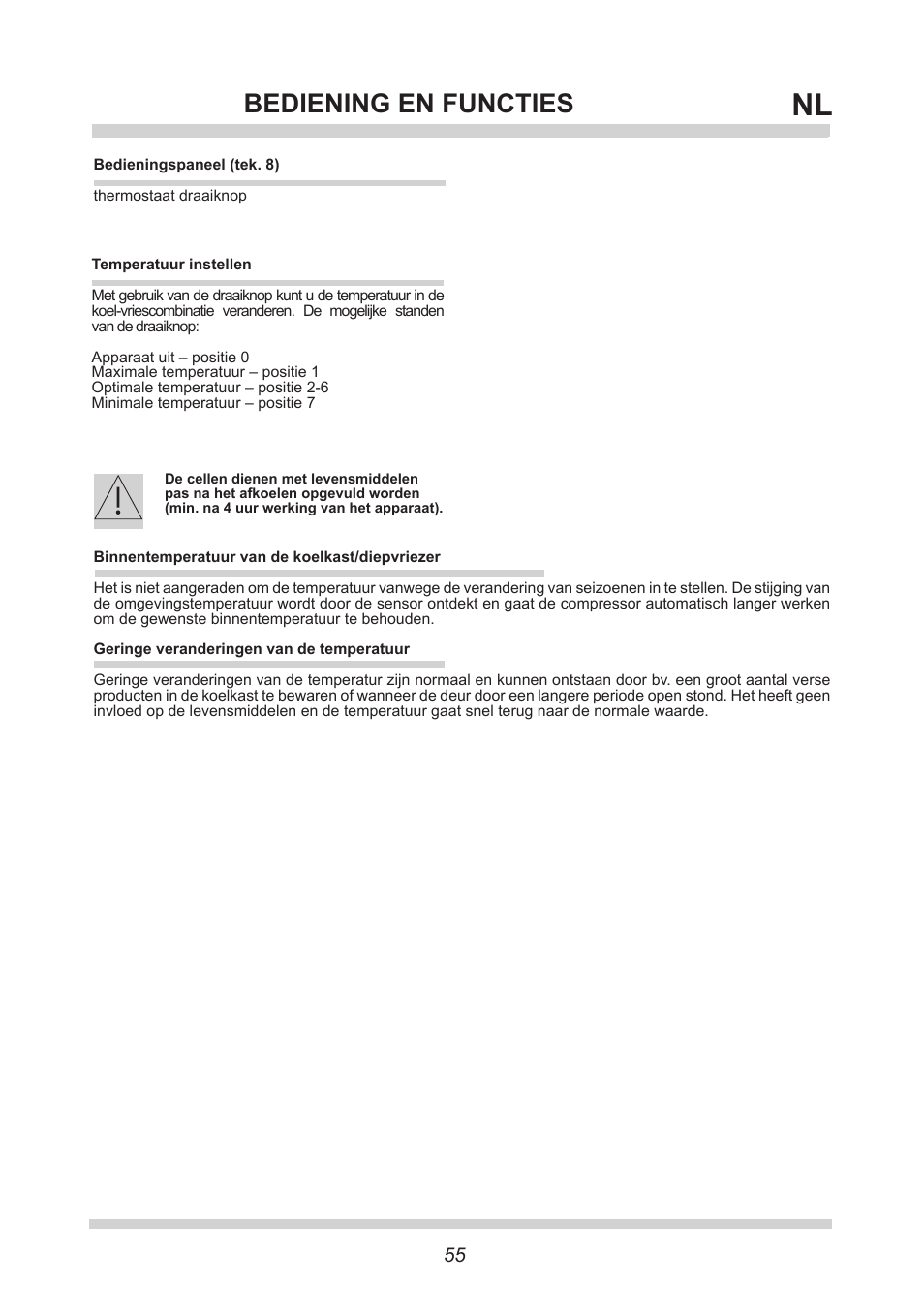 Bediening en functies | AMICA FK265.3 S AA / KGC 15416 Si User Manual | Page 55 / 76