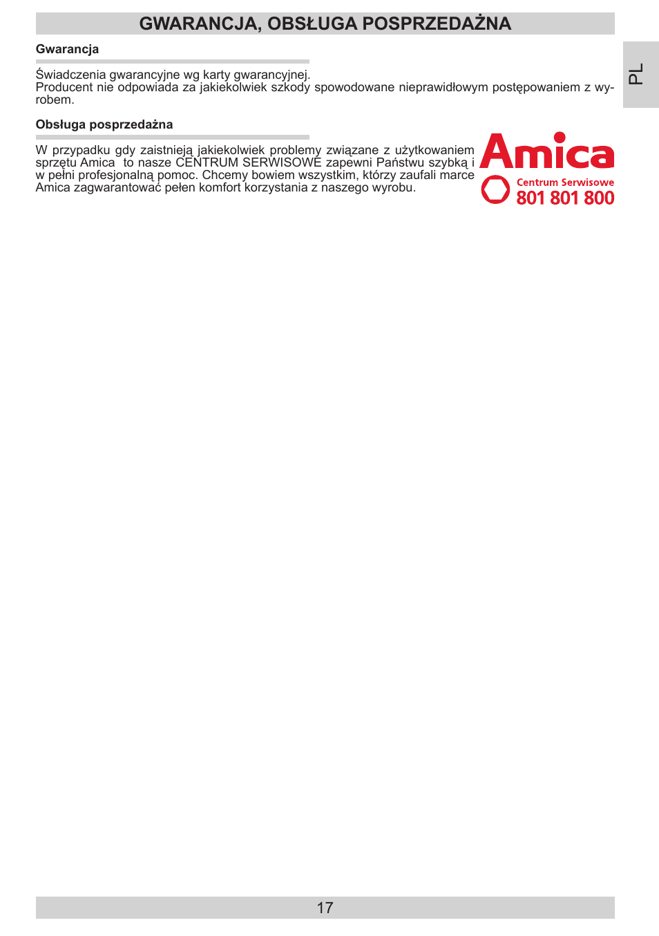 Gwarancja, obsługa posprzedażna | AMICA FD228.3AA User Manual | Page 17 / 72