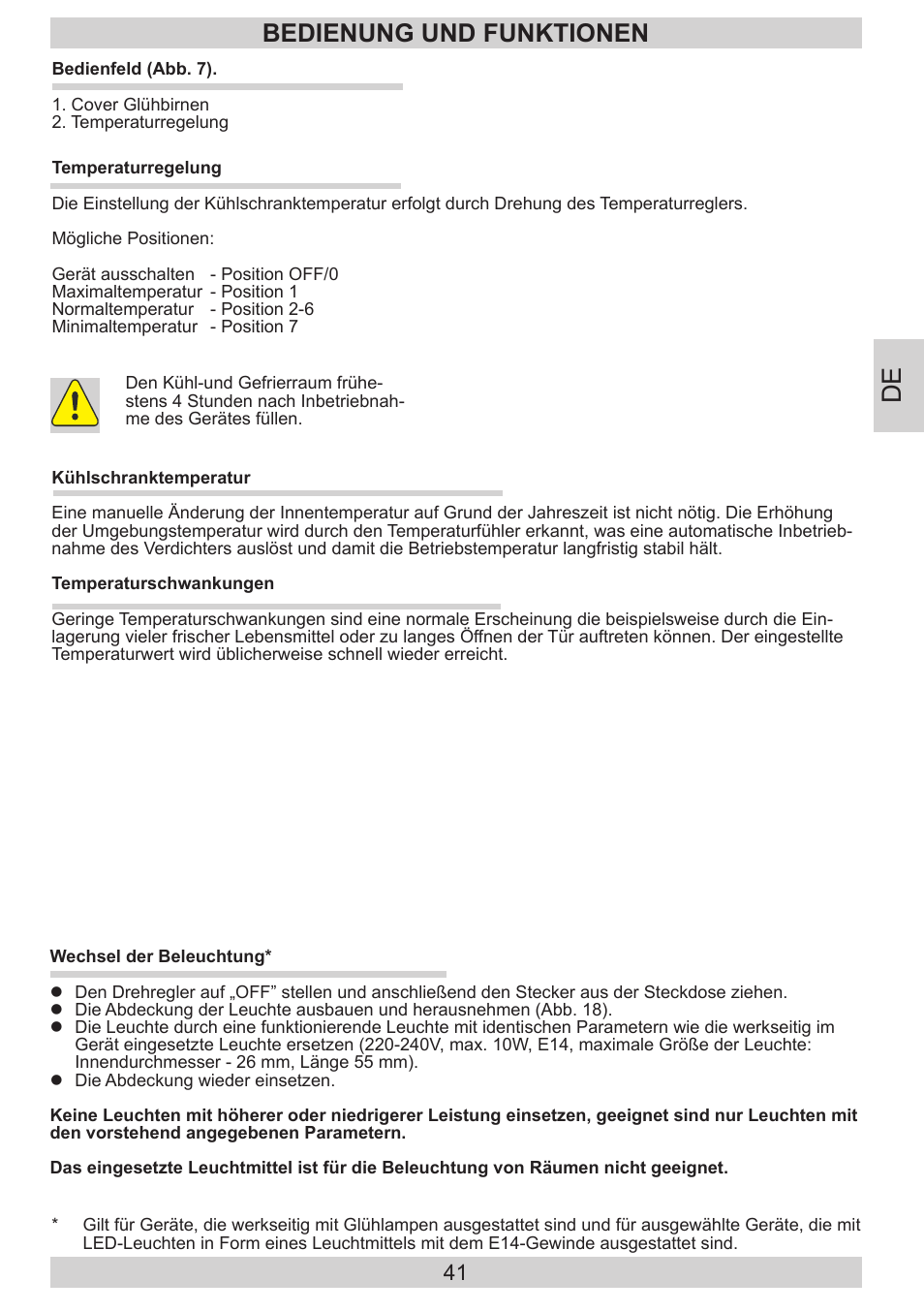 Bedienung und funktionen | AMICA FD228.3AA User Manual | Page 41 / 72
