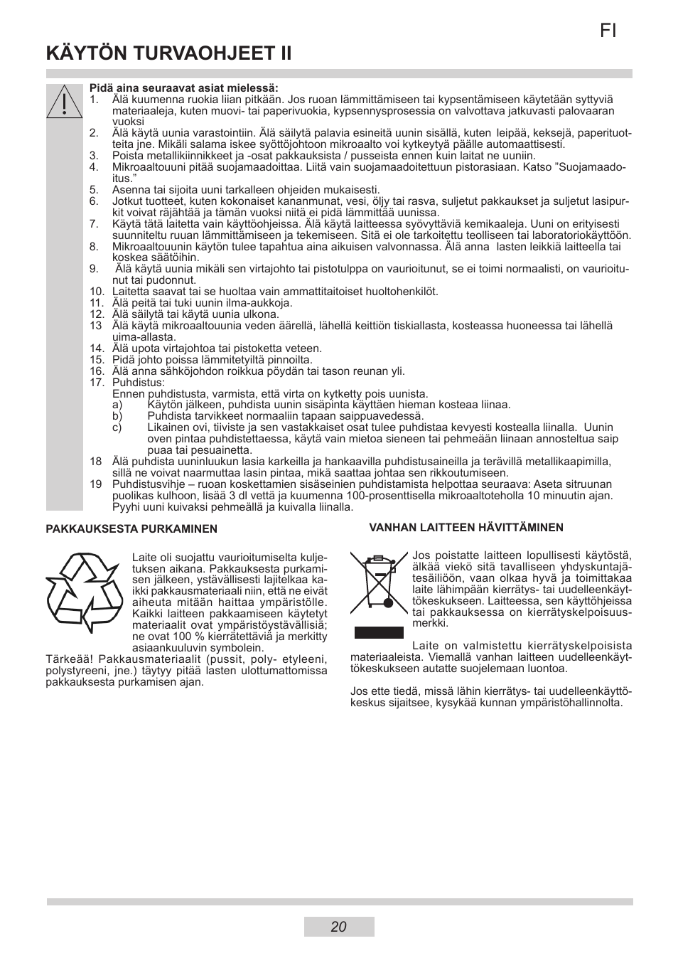 Käytön turvaohjeet ii | AMICA IM 11611-90 X EN User Manual | Page 20 / 44