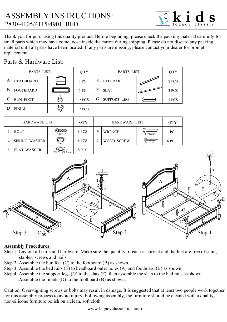 Legacy Classic Furniture Low Poster Bed Queen 2830-4105K User Manual | 2 pages