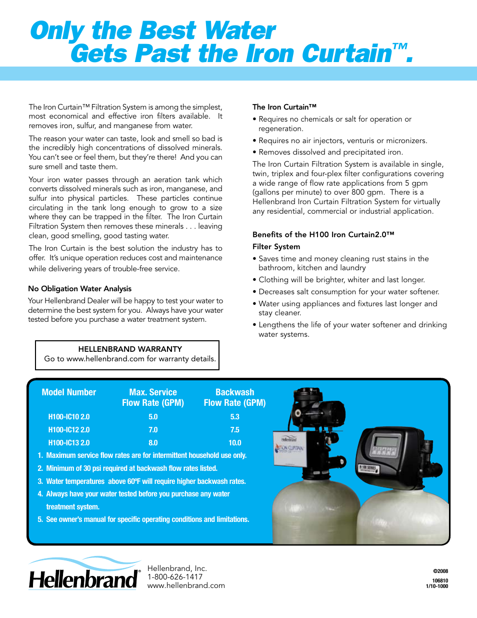 Only the best water gets past the iron curtain | Iron Curtain Series H-100 User Manual | Page 2 / 2