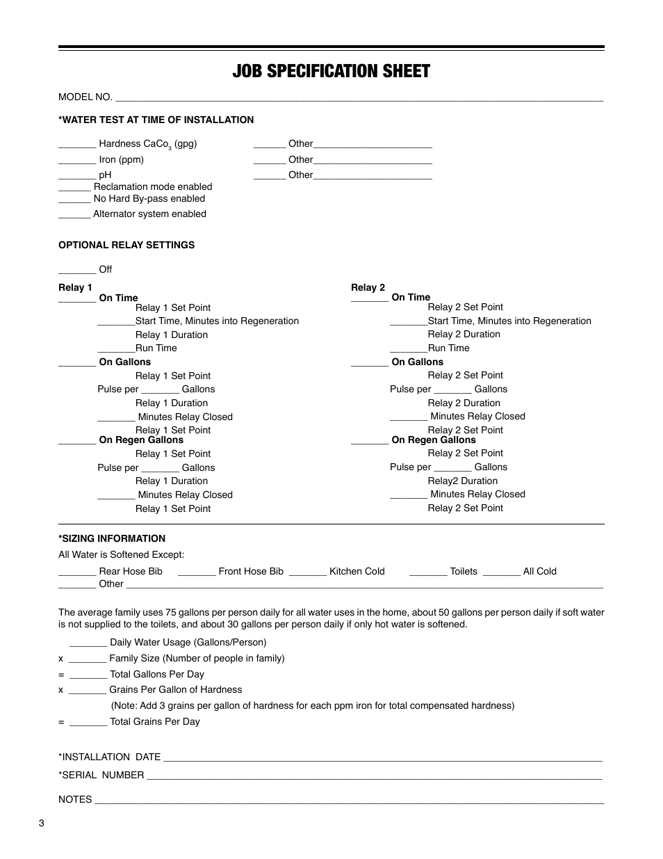 Job specification sheet | Hellenbrand H-125 Series User Manual | Page 3 / 40