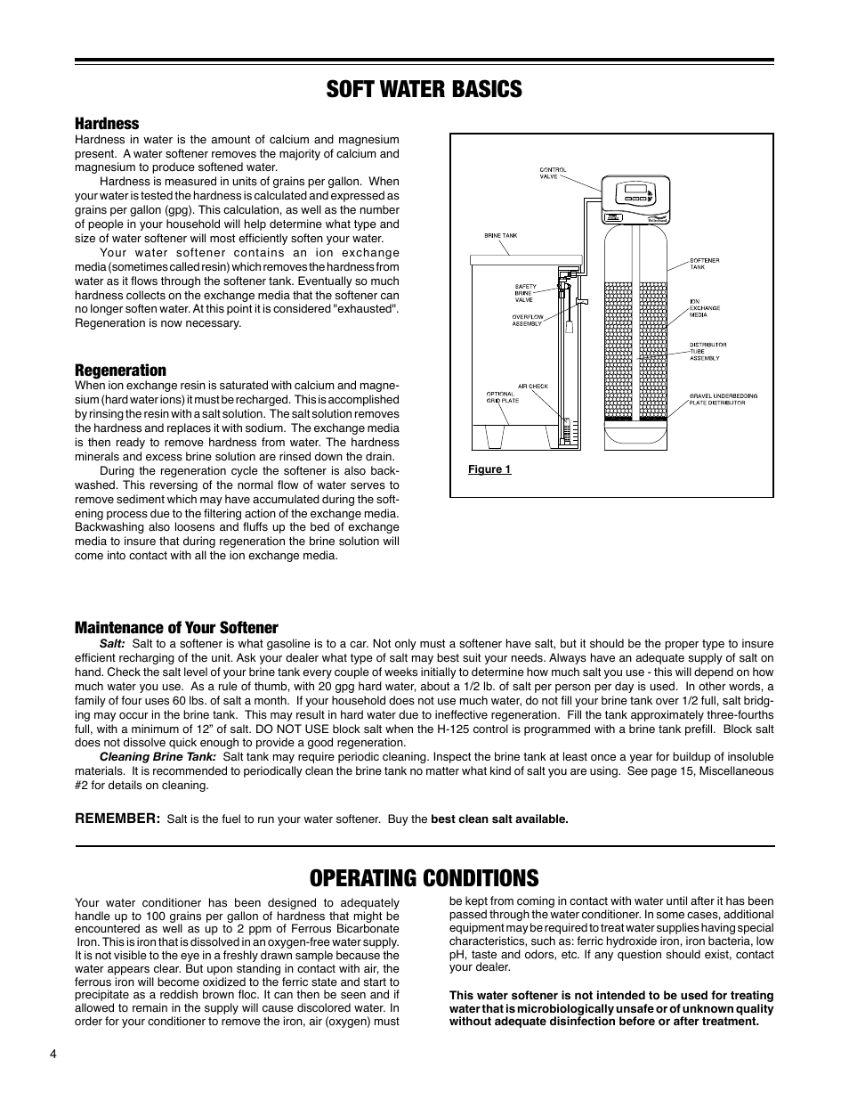 Soft water basics, Operating conditions, Hardness | Regeneration, Maintenance of your softener | Hellenbrand H-125 Series User Manual | Page 4 / 40