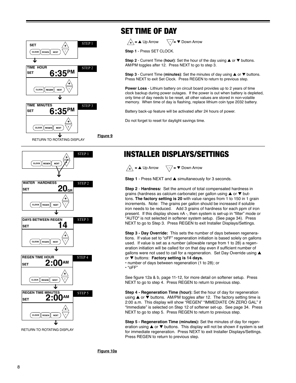 Set time of day, Installer displays/settings | Hellenbrand H-125 Series User Manual | Page 8 / 40