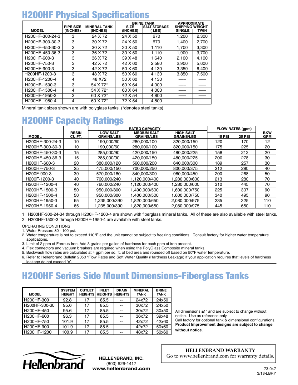 Hellenbrand H200HF Series User Manual | Page 13 / 13
