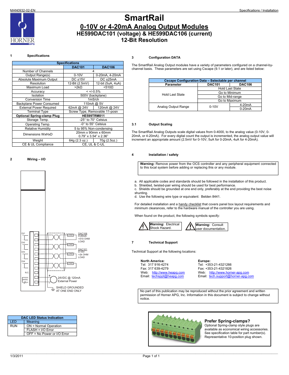 Horner APG SmartRail HE599DAC106 (current) User Manual | 1 page