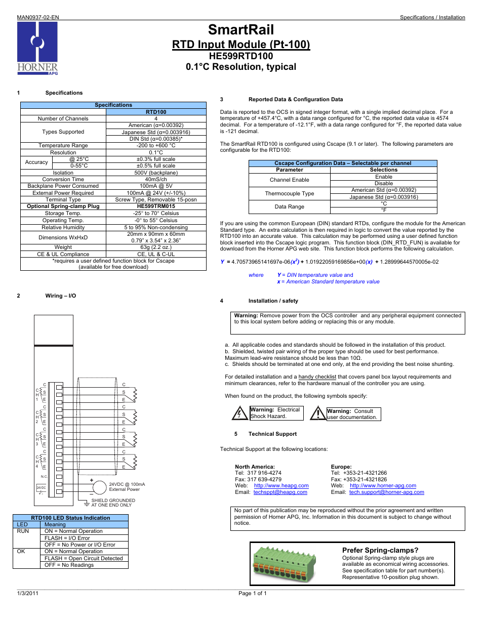 Horner APG SmartRail HE599RTD100 User Manual | 1 page