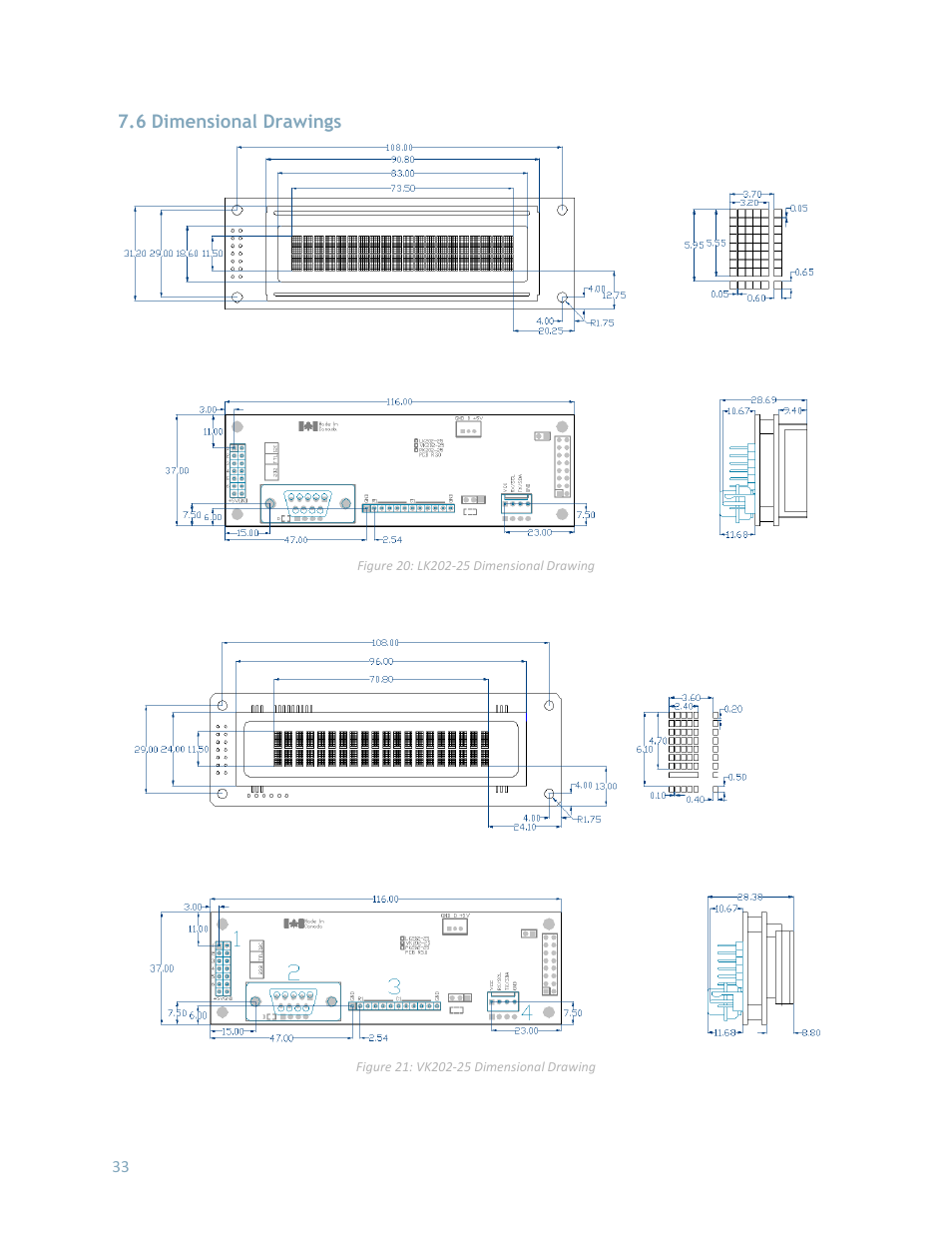 6 dimensional drawings | Matrix Orbital LK202-25 User Manual | Page 37 / 42