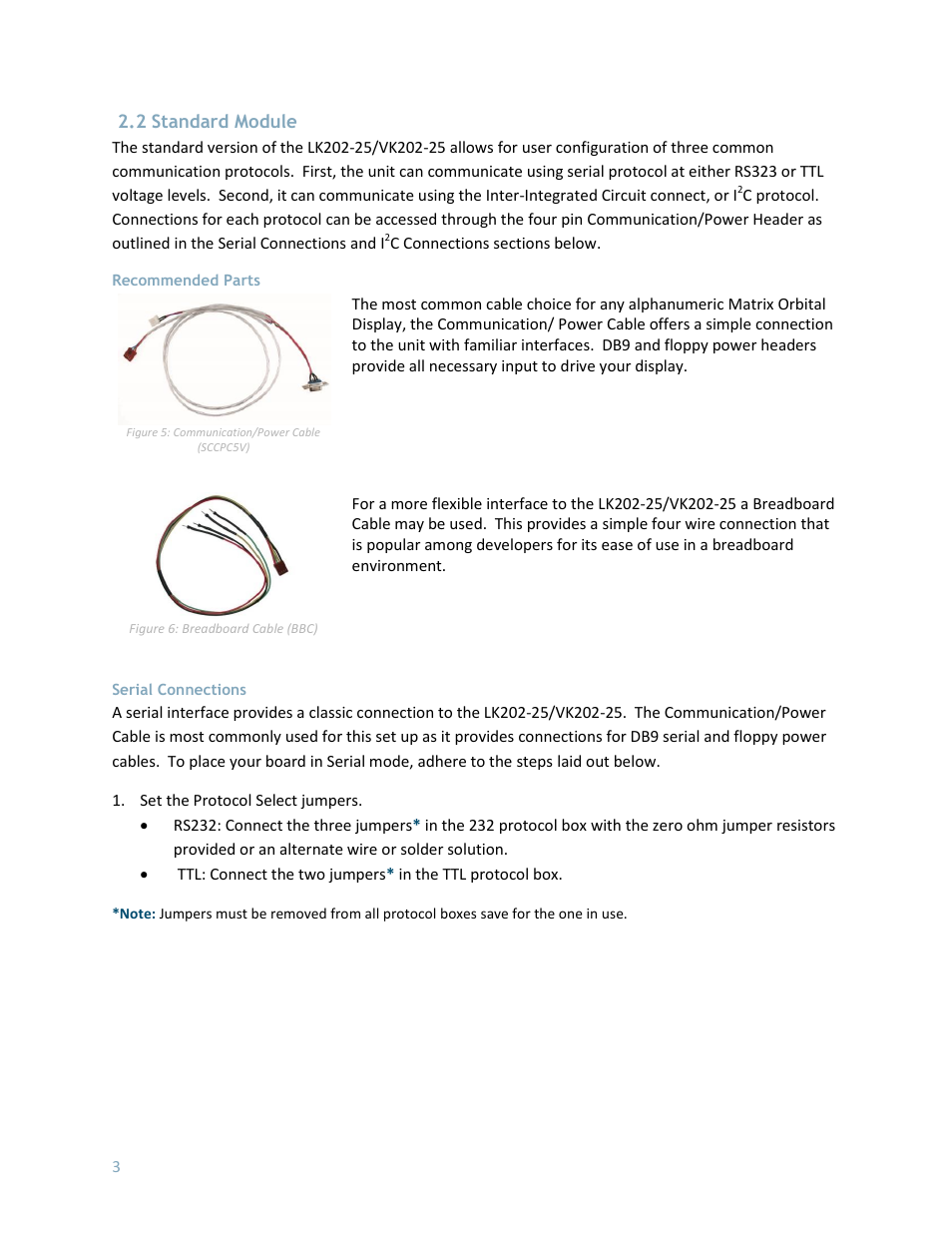 2 standard module, Recommended parts, Serial connections | Matrix Orbital LK202-25 User Manual | Page 7 / 42