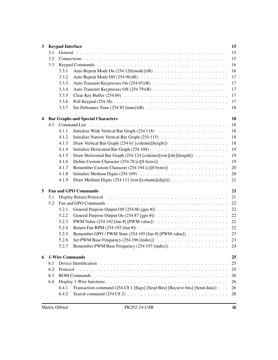 Matrix Orbital PK202-24-USB User Manual | Page 3 / 48
