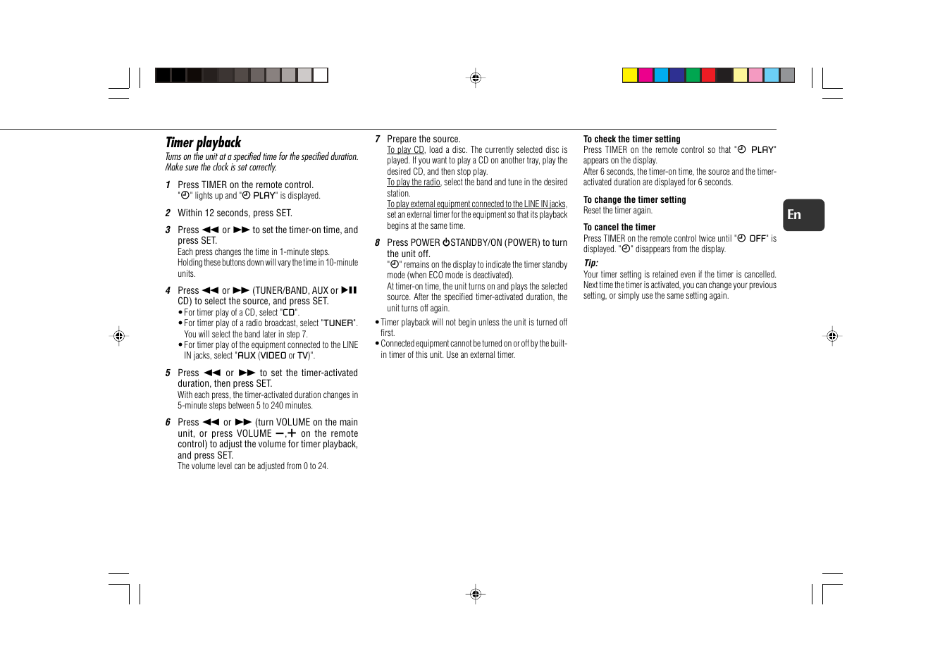 Timer playback, 13 en | Aiwa XR-EC10 User Manual | Page 13 / 16