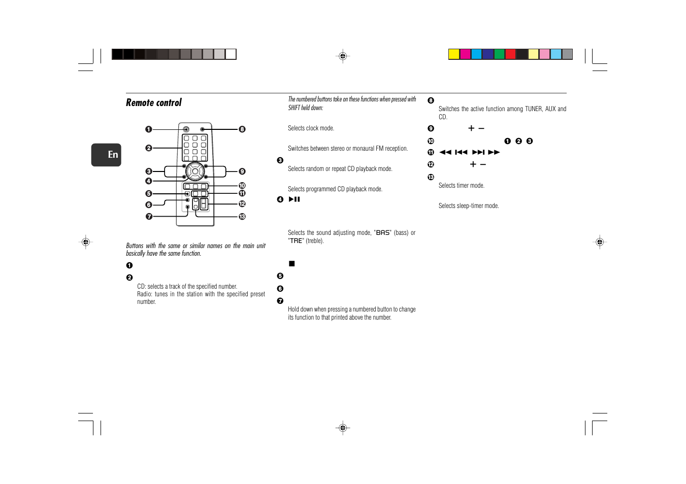 Remote control | Aiwa XR-EC10 User Manual | Page 6 / 16