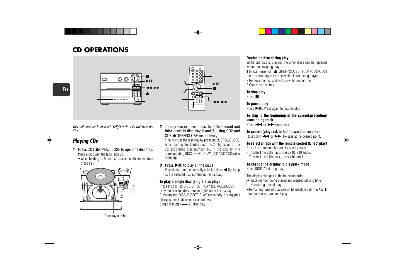 Cd operations, Playing cds | Aiwa XR-EC10 User Manual | Page 8 / 16