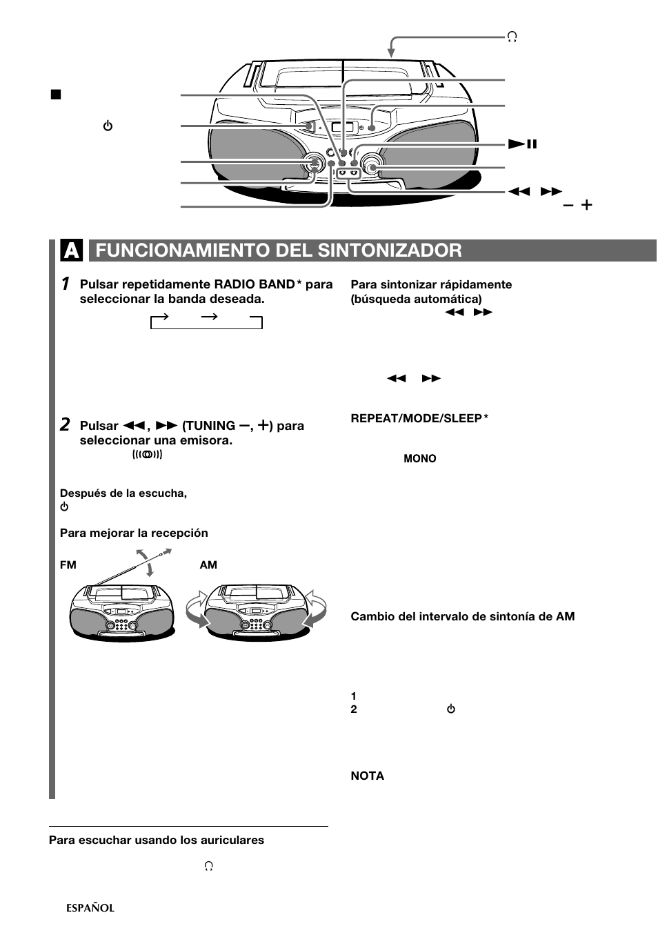 Funcionamiento del sintonizador | Aiwa CSD-FD89 User Manual | Page 16 / 32