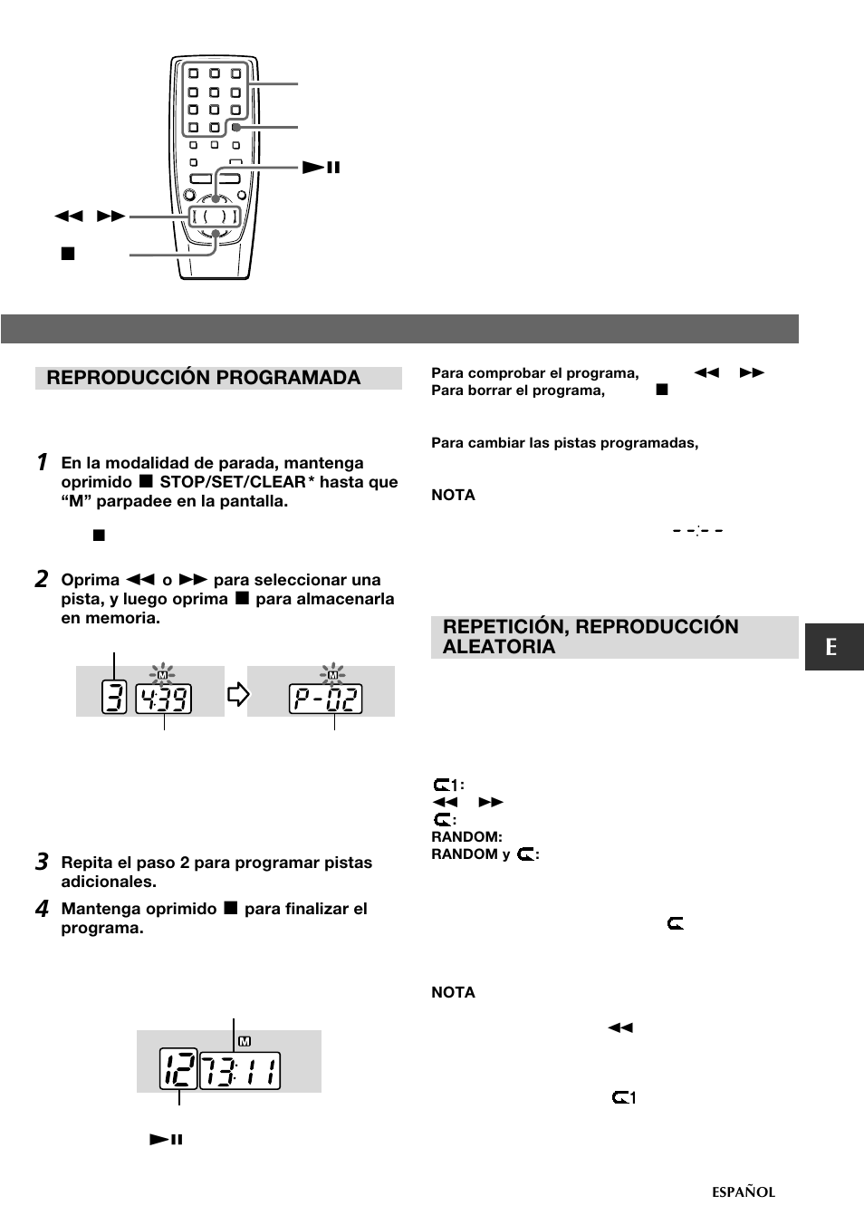 Reproducción programada, Repetición, reproducción aleatoria | Aiwa CSD-FD89 User Manual | Page 19 / 32