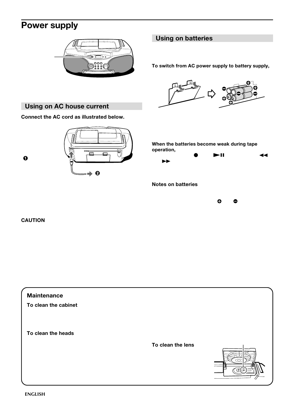 Power supply, Using on ac house current, Using on batteries | Aiwa CSD-FD89 User Manual | Page 4 / 32
