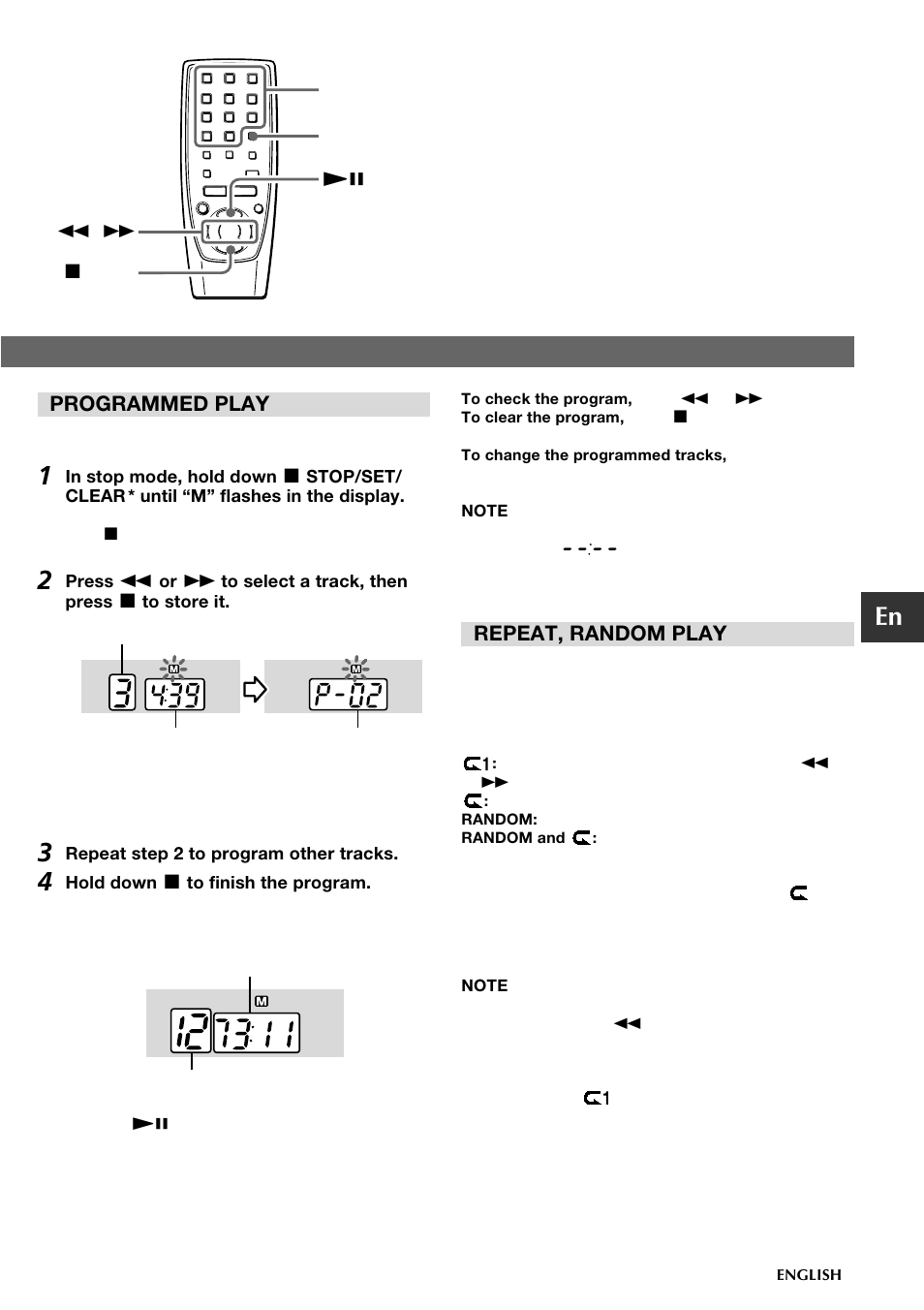 Programmed play, Repeat, random play | Aiwa CSD-FD89 User Manual | Page 9 / 32
