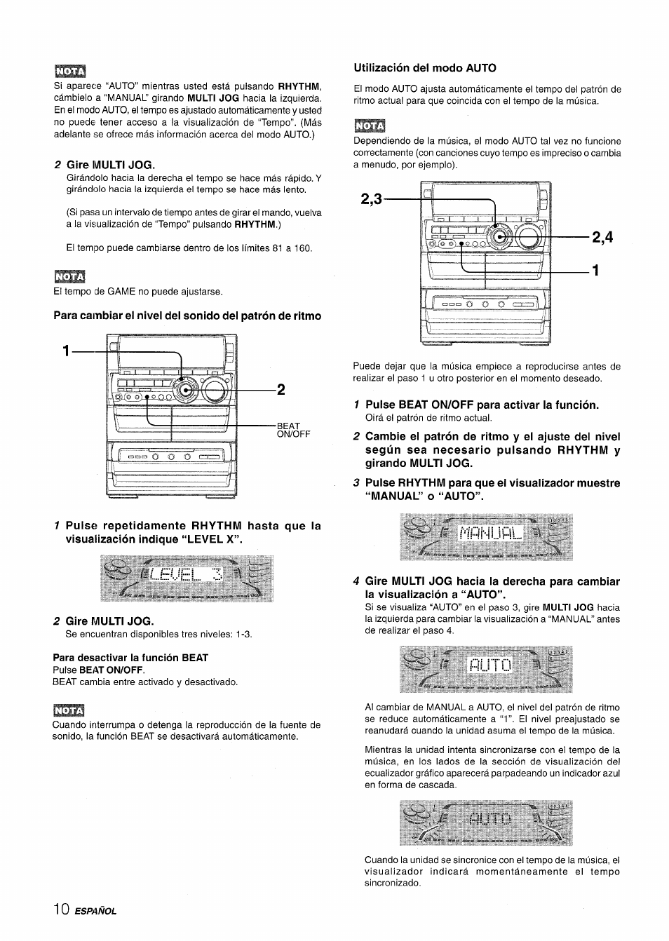 Bleuel. 3, Para desactivar la función beat pulse beat on/off, Puto | Ríhnüpl bleuel. 3, Ibim | Aiwa NSX-A888 User Manual | Page 40 / 92