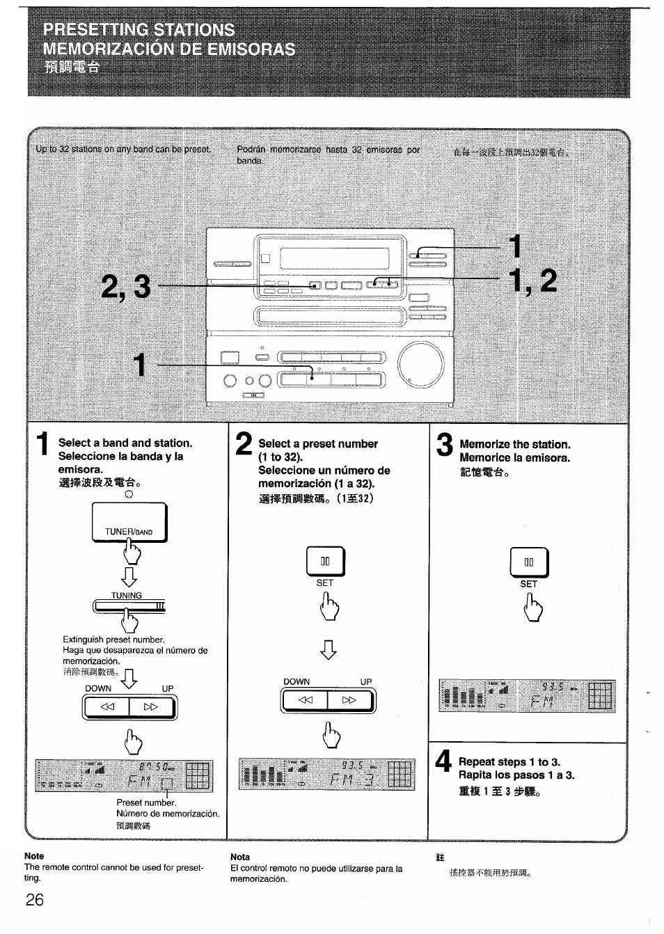 Note, Nota | Aiwa SX-N332 User Manual | Page 26 / 60