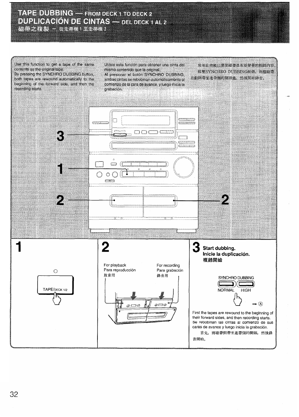 Start dubbing, Inicie ia duplicación | Aiwa SX-N332 User Manual | Page 32 / 60