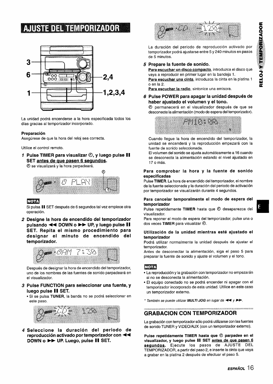 Ajuste del temporizador, Preparación, Grabacion con temporizador | O plff-f | Aiwa CX-NA303 User Manual | Page 37 / 64